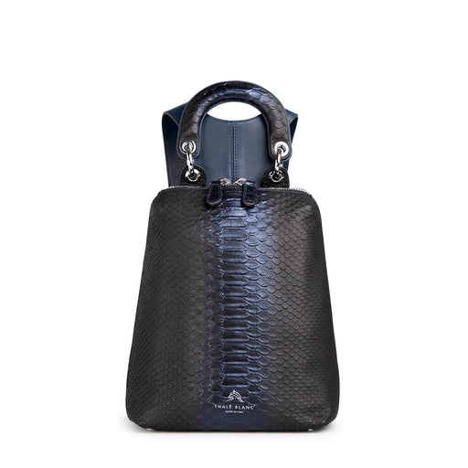 Snakeskin handbag: Mini Designer backpack in dark blue leather