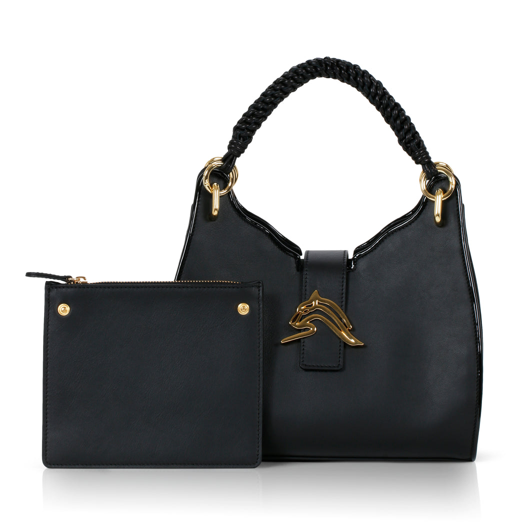 Empire Cheetah Mini Hobo Bag: Designer Bag in Black Leather