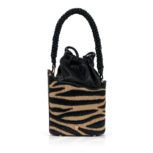 Dune Mini Bucket in Raffia with Woven Handle: Designer Handbag