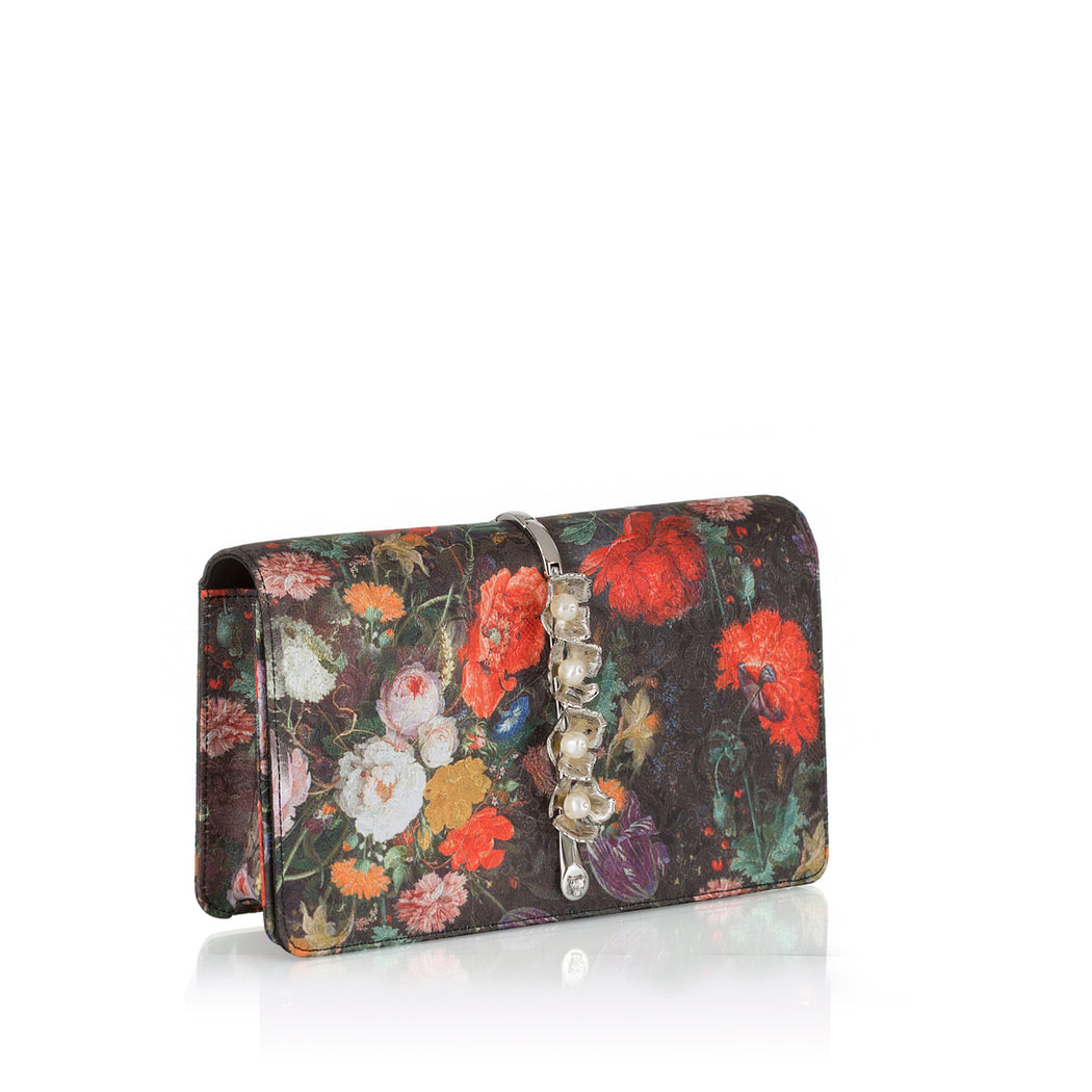 Evening purse in floral print silk jacquard