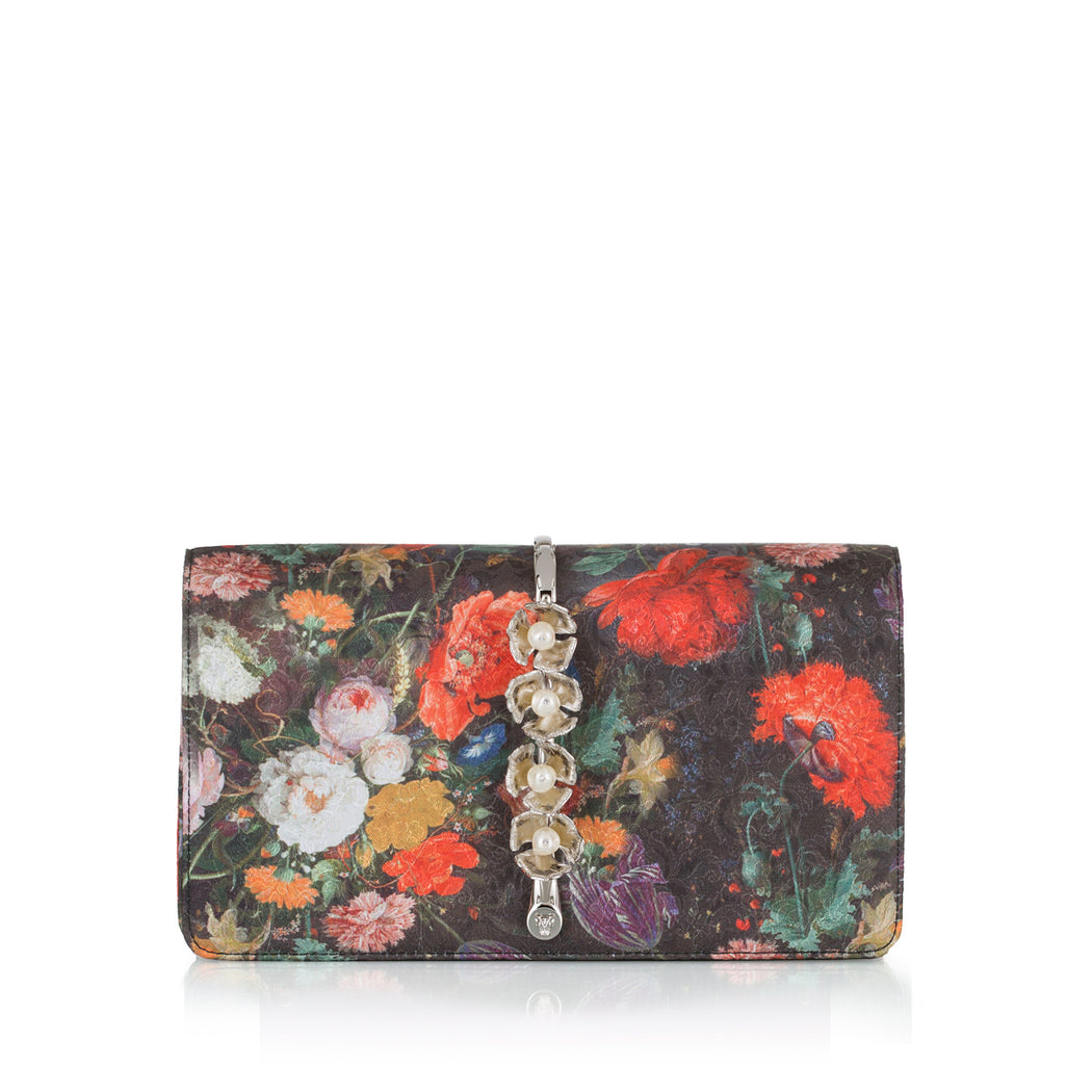 Floral print silk designer clutch bag