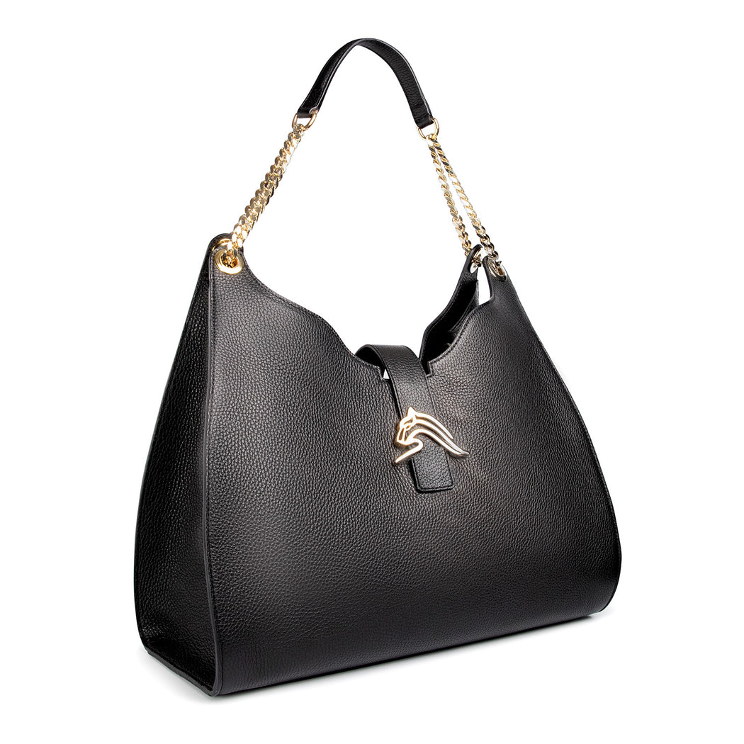 Designer handbag: Hobo shoulder bag in black leather