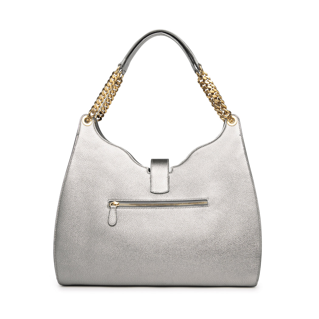 Empire Cheetah Hobo: Designer Shoulder Bag In Silver Leather