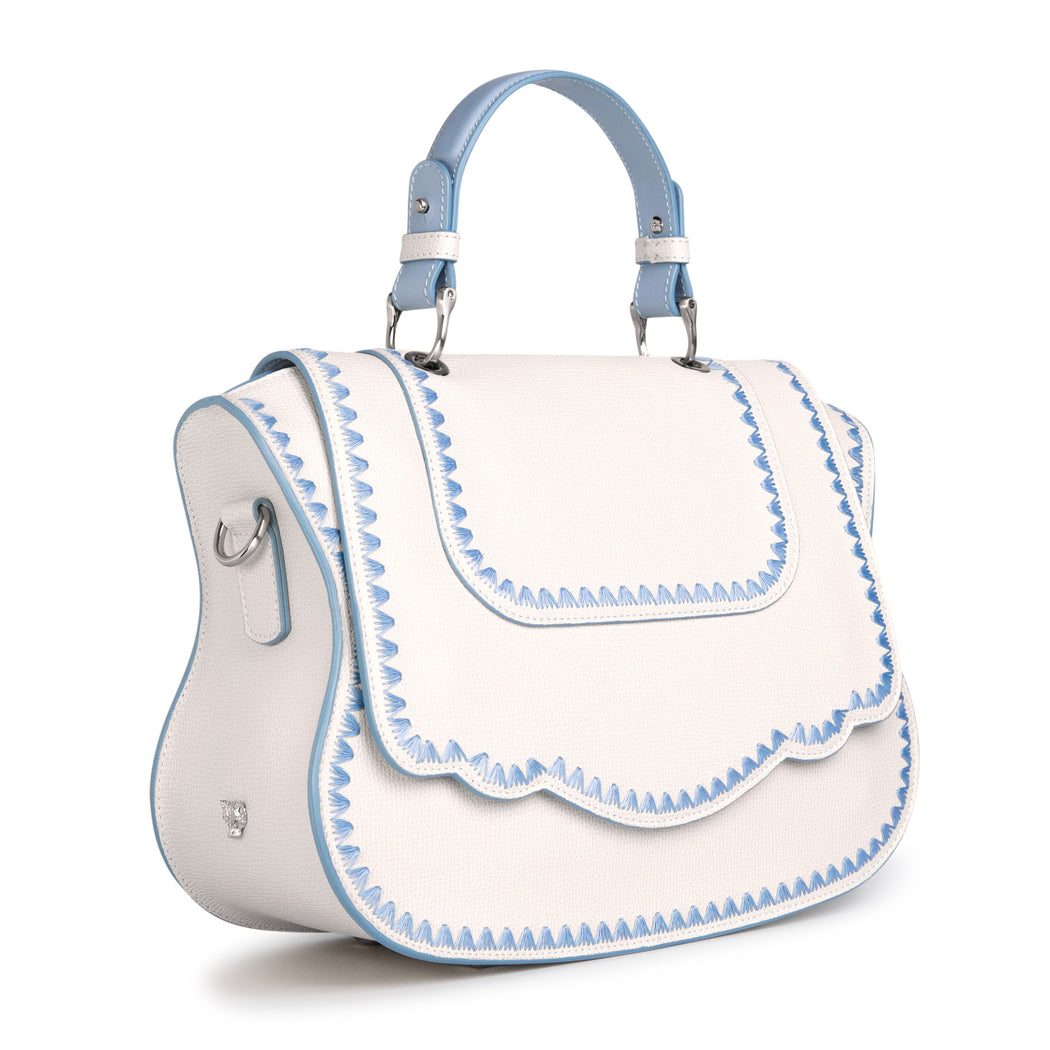 Audrey handbag: Designer satchel purse in white leather