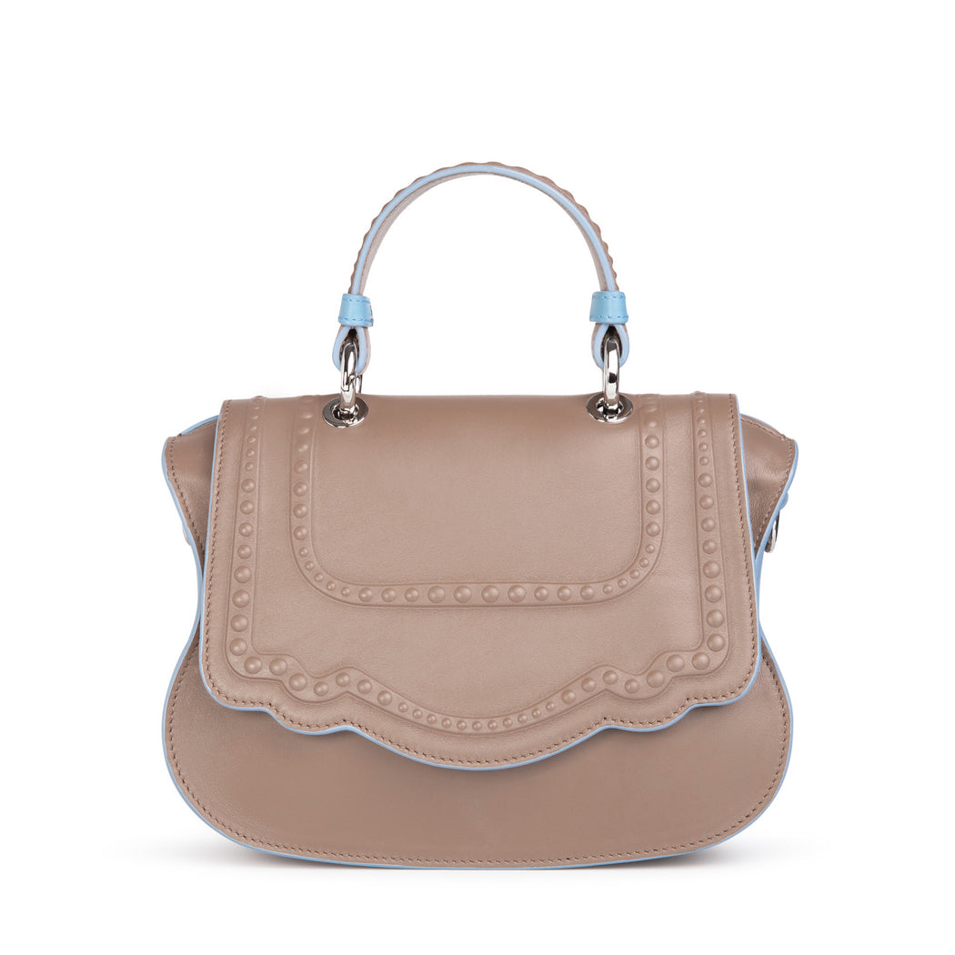 Taupe designer crossbody bag, mini, for women