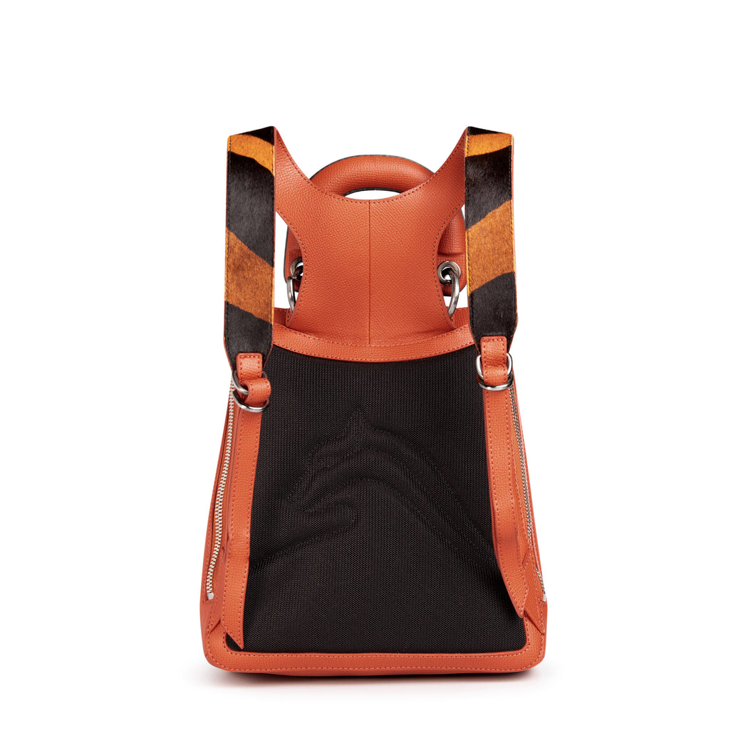 Back of mini luxury backpack for women, with animal print straps