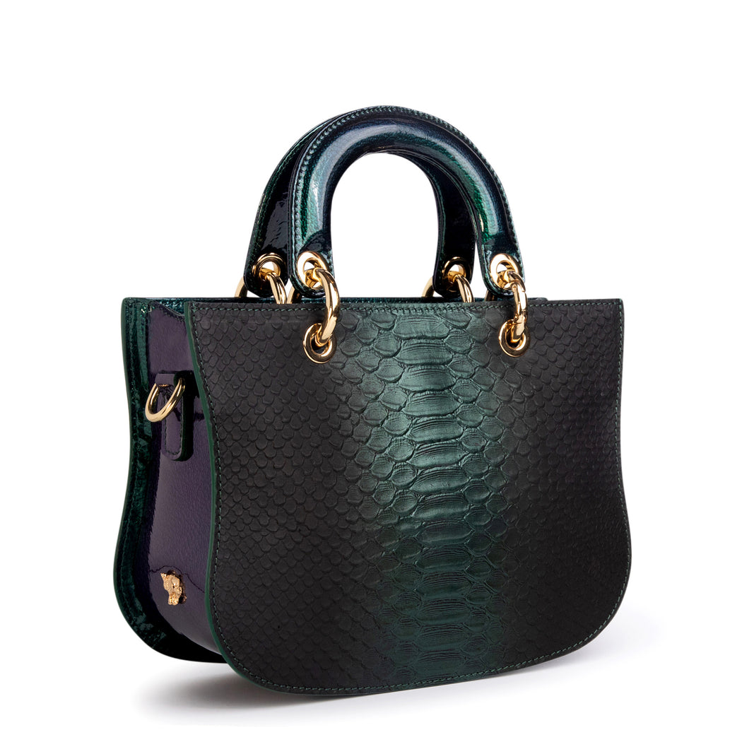 Designer satchel: Green python handbag