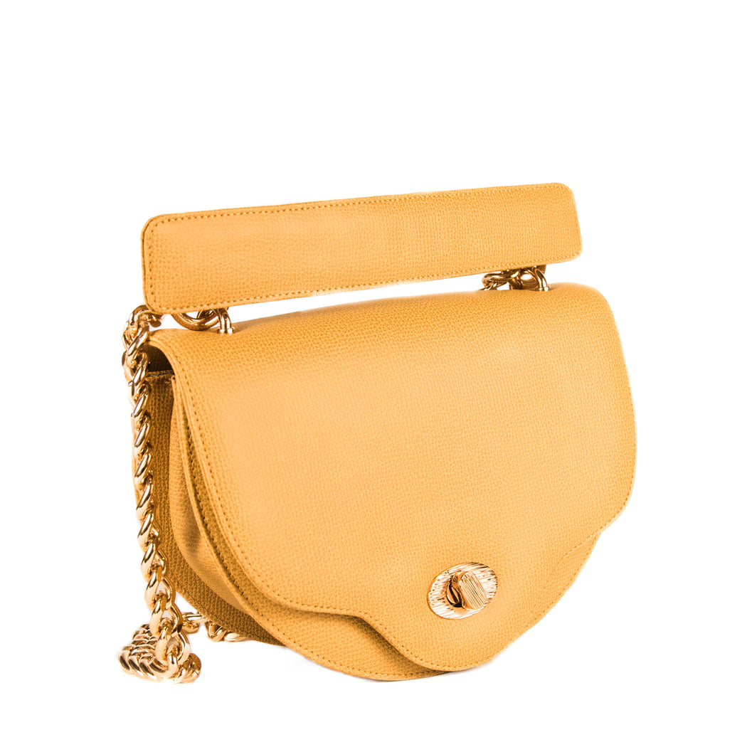 Chain handbag: Designer crossbody purse in yellow leather