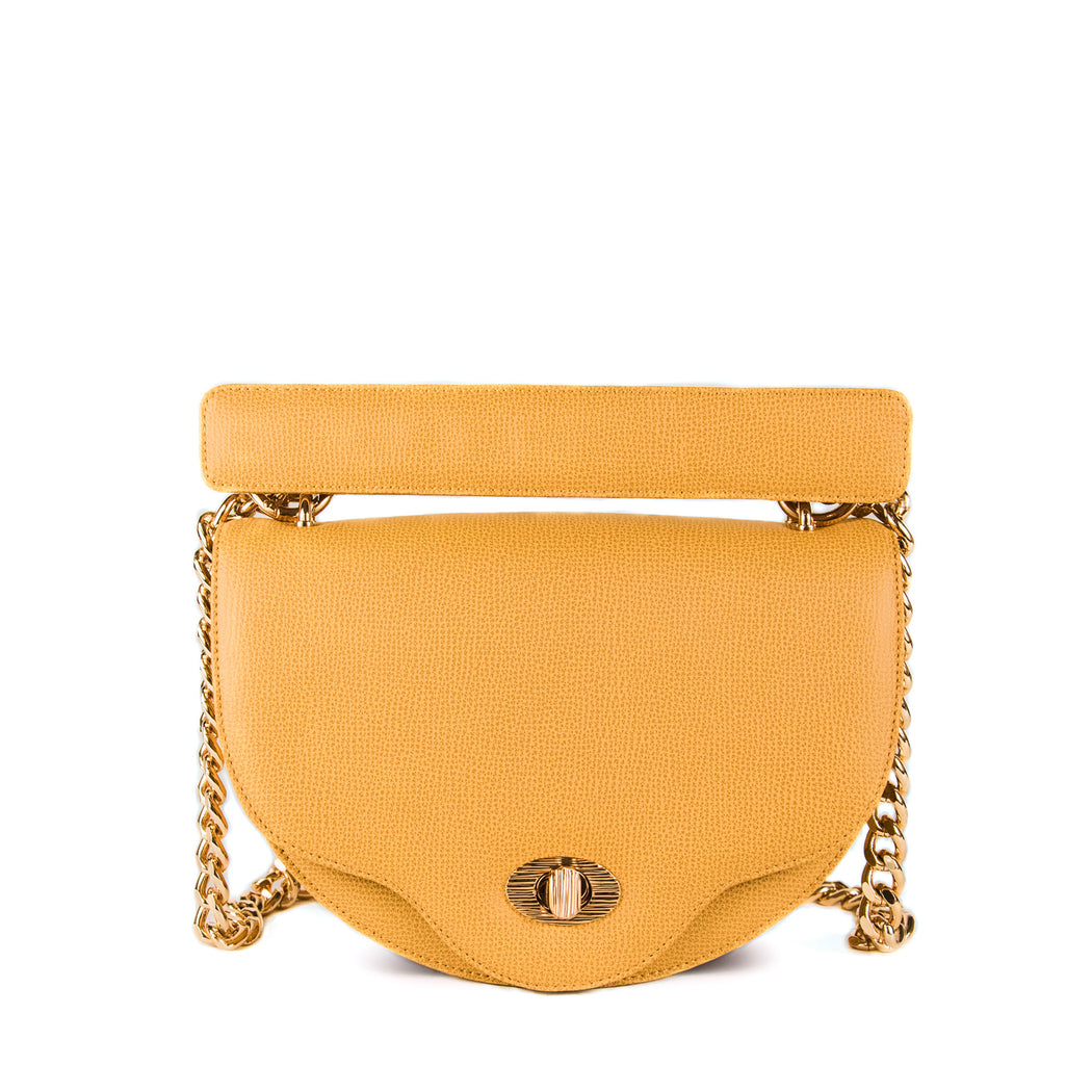 Mini crossbody bag: Yellow crescent designer handbag with chain strap