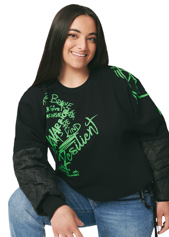 Resilient Unisex Crewneck Sweatshirt with Quilted Sleeve, Black