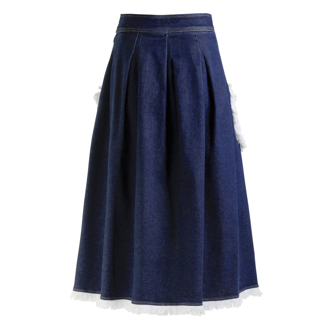 Denim Midi Skirt in Indigo