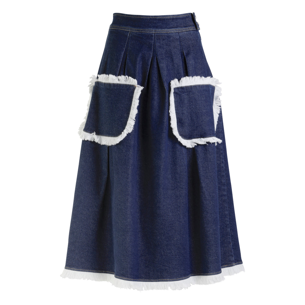 Denim Midi Skirt in Indigo