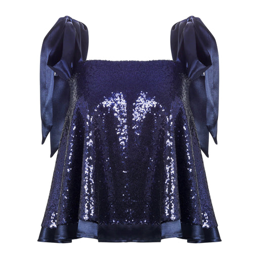 Frilly Top with Bow Sequin in Navy