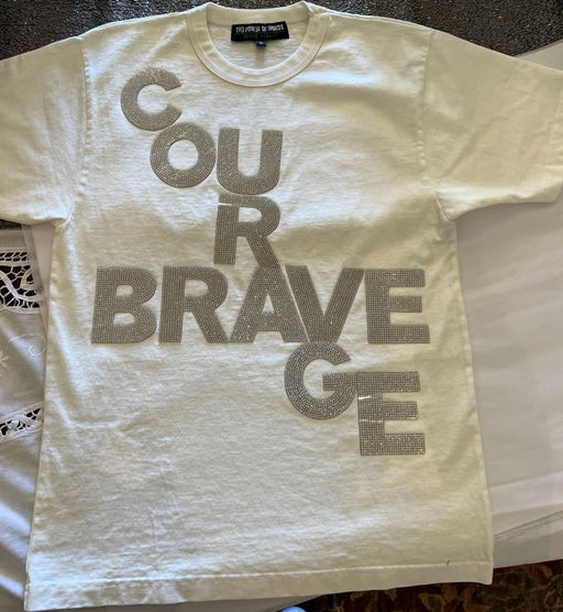 Courage T-Shirt, Crewneck, Unisex, in Cream - Embellished