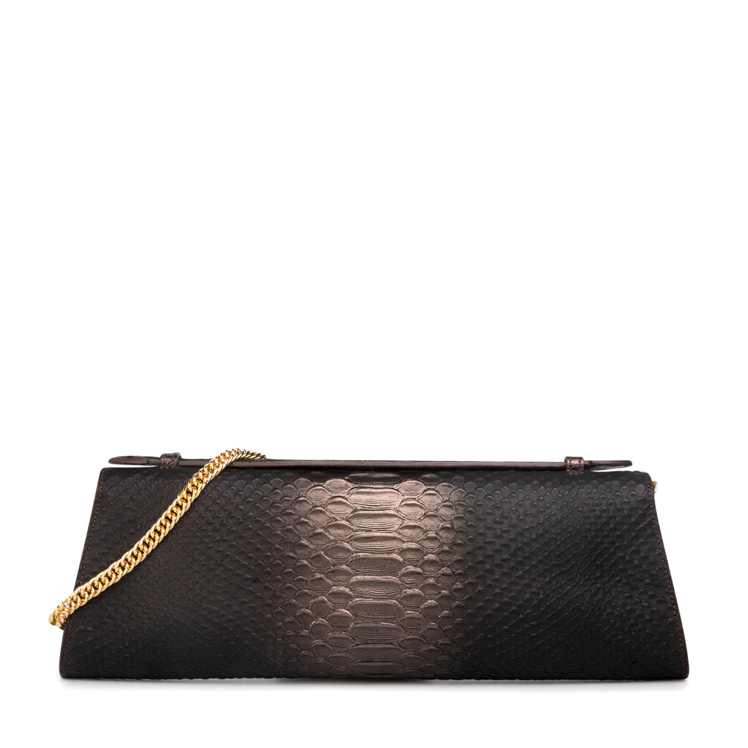 Luxury handbag: Designer evening purse with snakeskin-embossed pewter leather