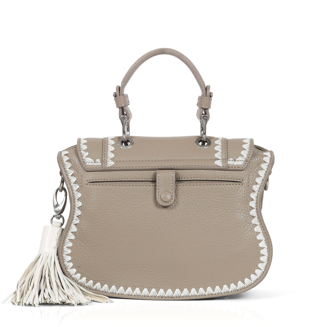 Audrey Crossbody: Designer Crossbody in Taupe/Ivory