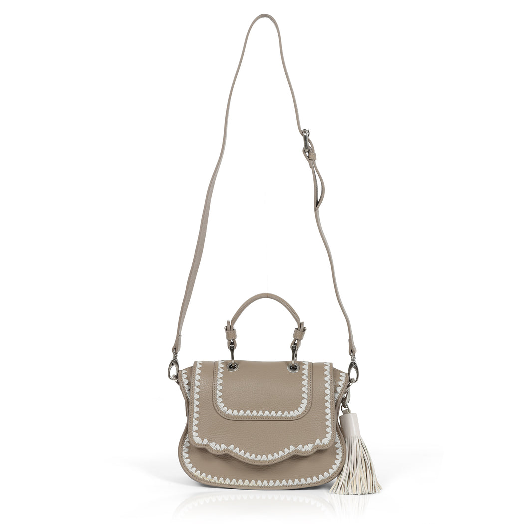 Audrey Crossbody: Designer Crossbody in Taupe/Ivory