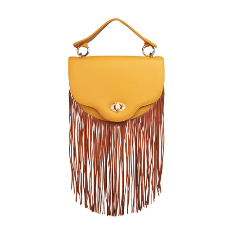Crescent Chain Designer Crossbody Bag: Yellow Fringe Handbag – Thale Blanc
