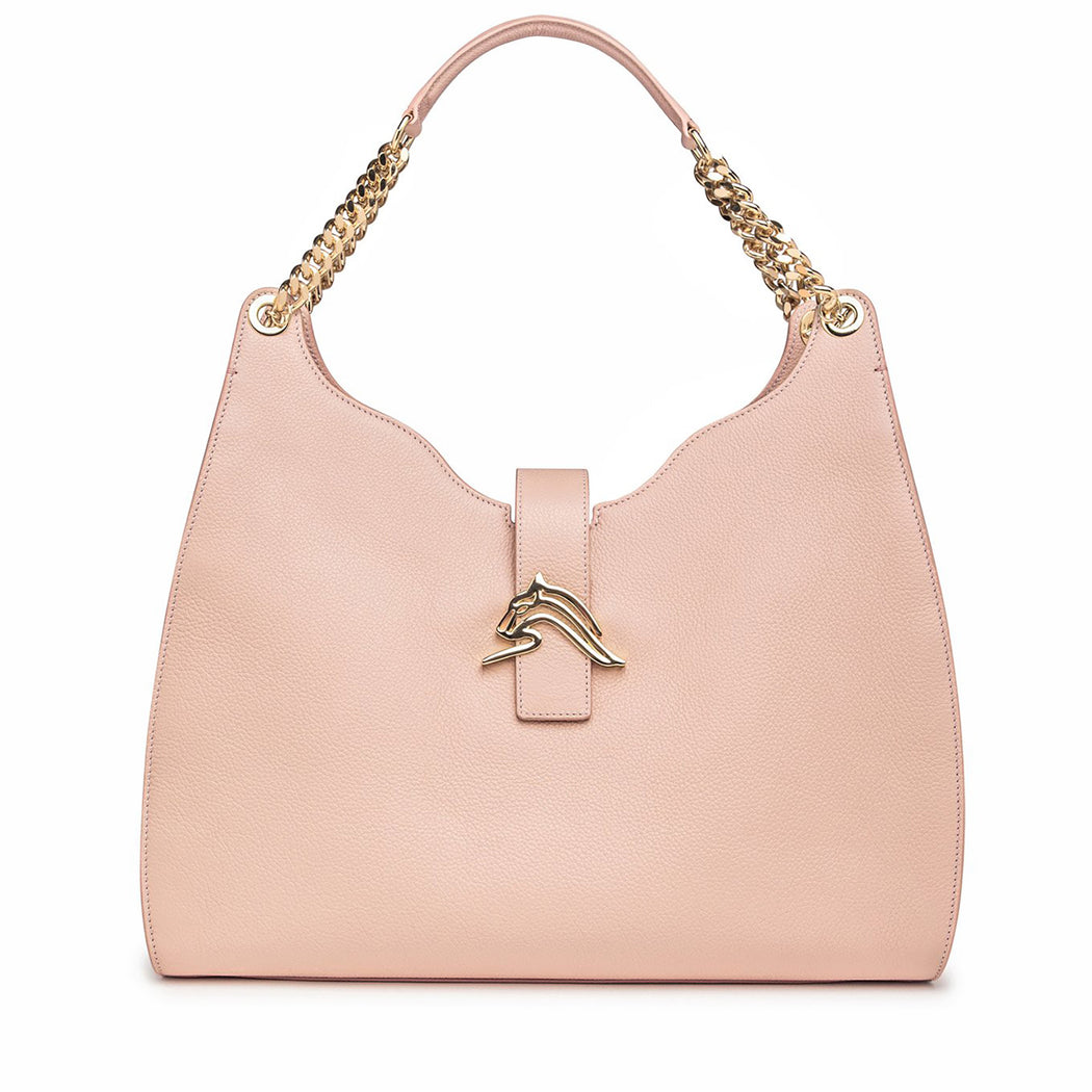 Empire Cheetah Hobo Bag: Designer Shoulder Bag in Nude-Pink Leather