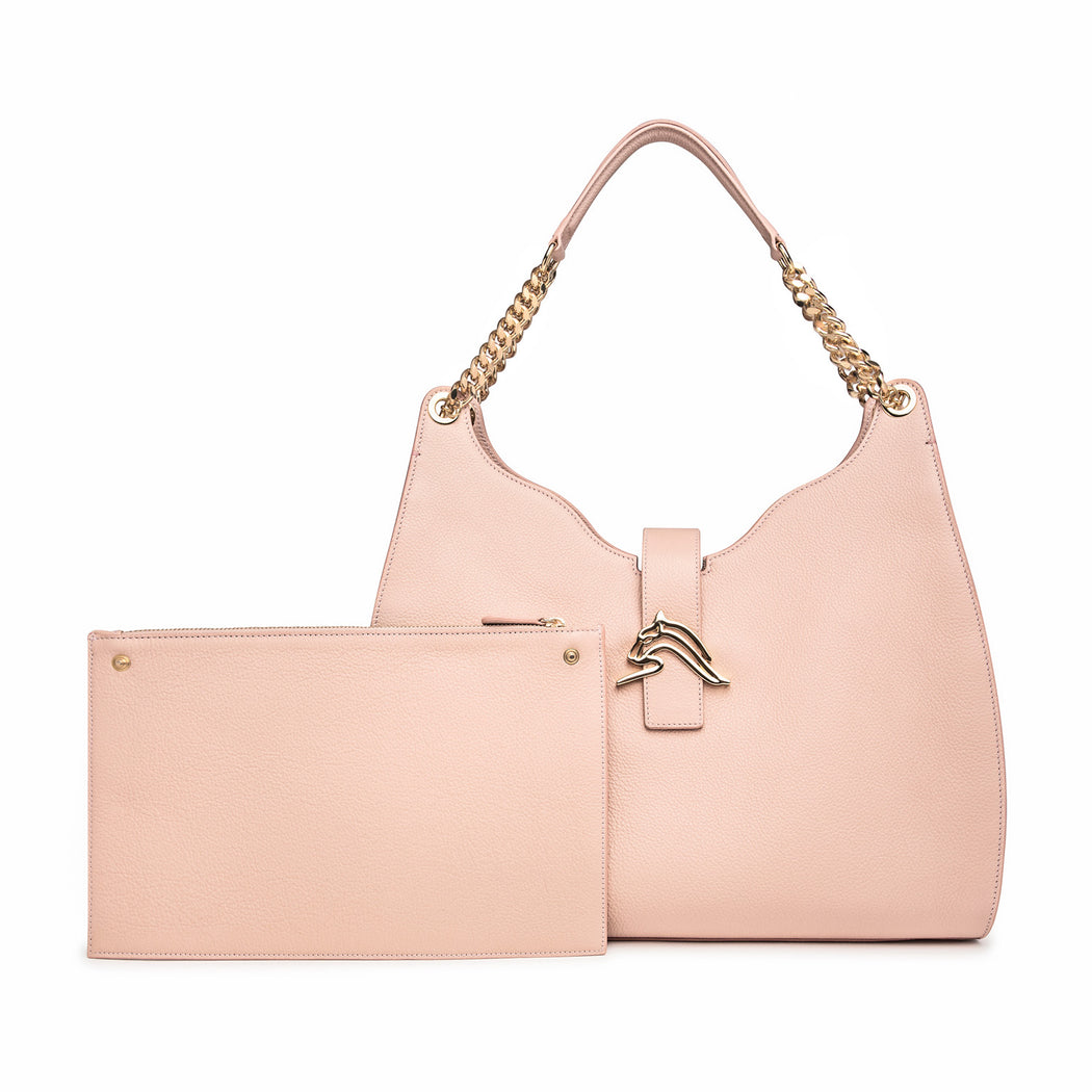 Hobo shoulder bag in nude-pink leather