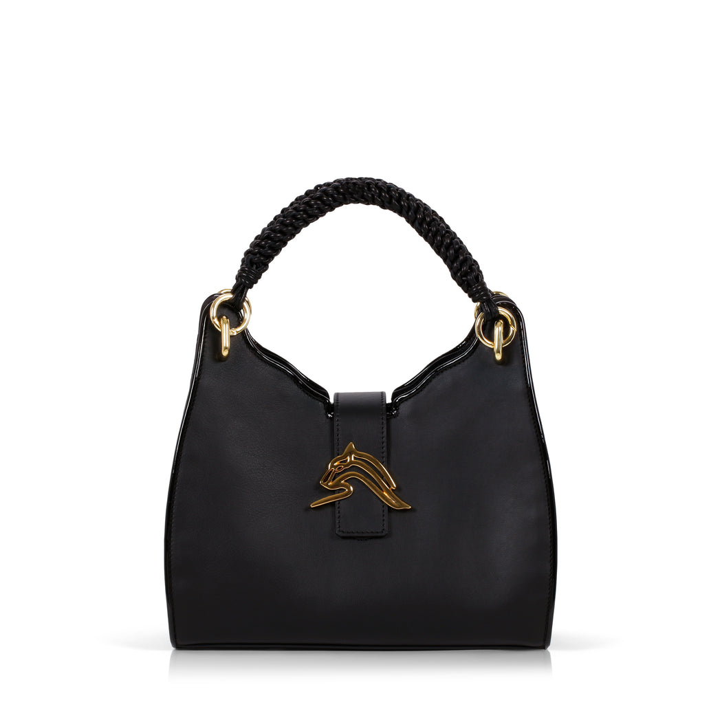 Empire Cheetah Mini Hobo Bag: Designer Bag in Black Leather