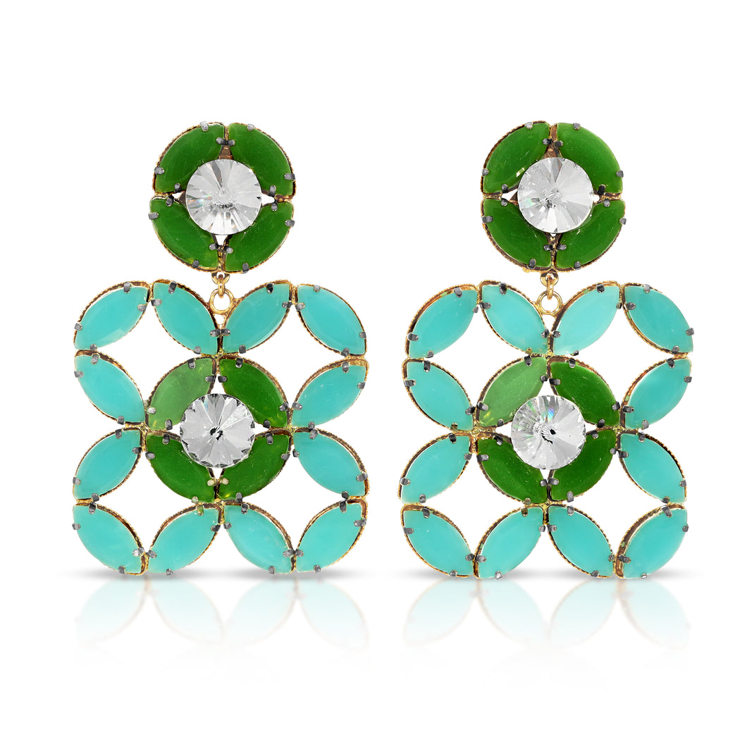 Byzantine in Square Earrings in Aqua and Green