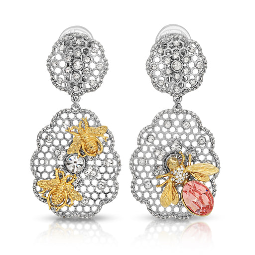 Honeycomb Mesh with Bees Earrings