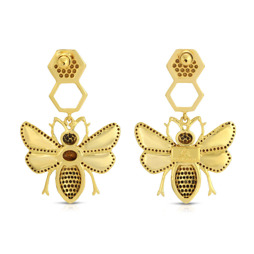 Bee Honeycomb in Mother of Pearl and Topaz Earrings