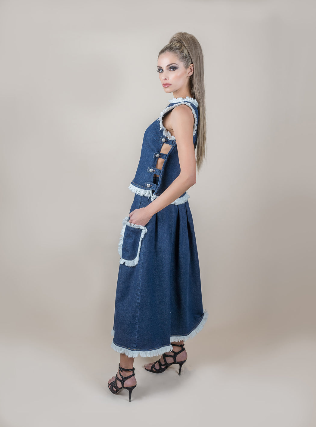 Crop Blouse in Indigo Denim