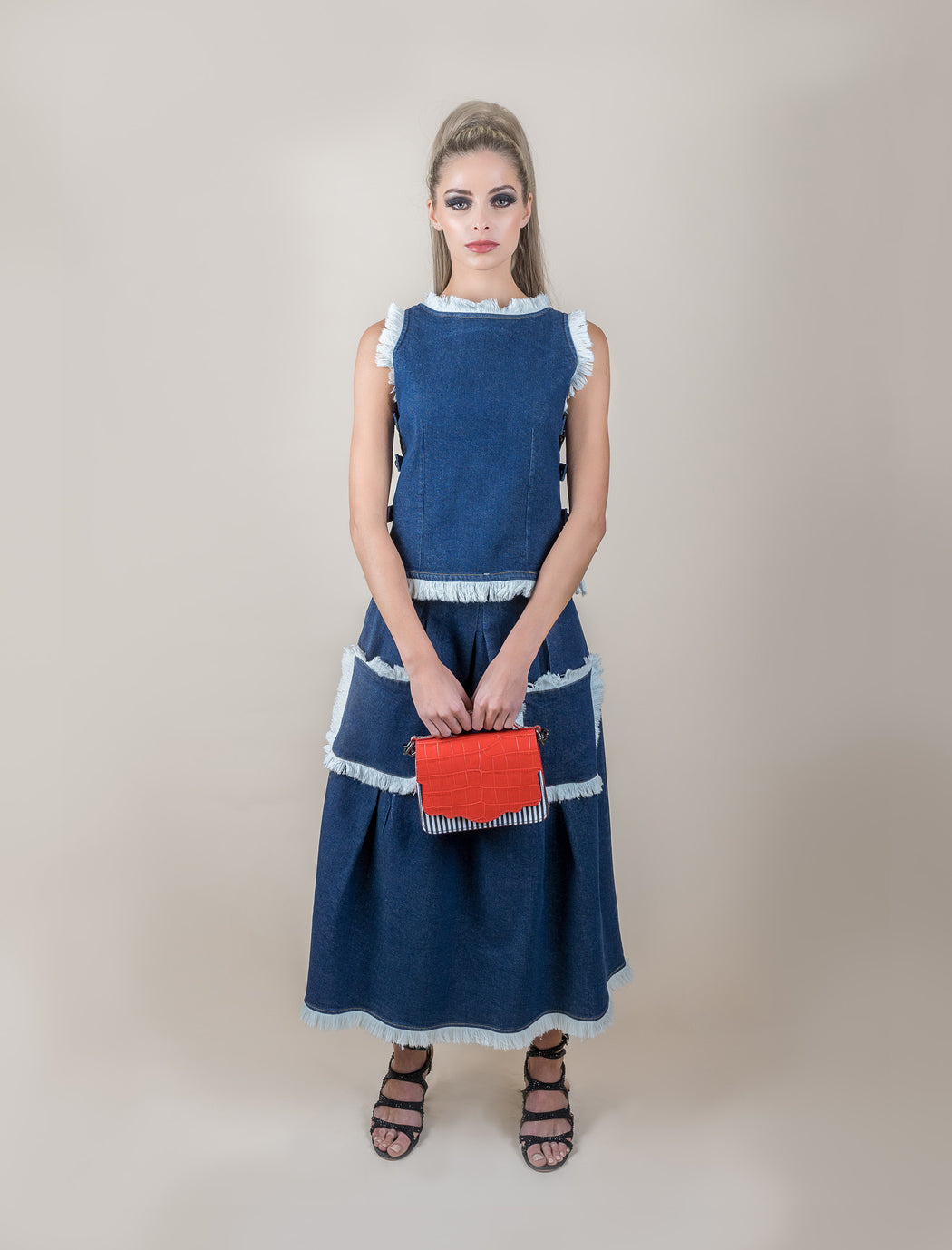 Denim Midi Skirt in Indigo