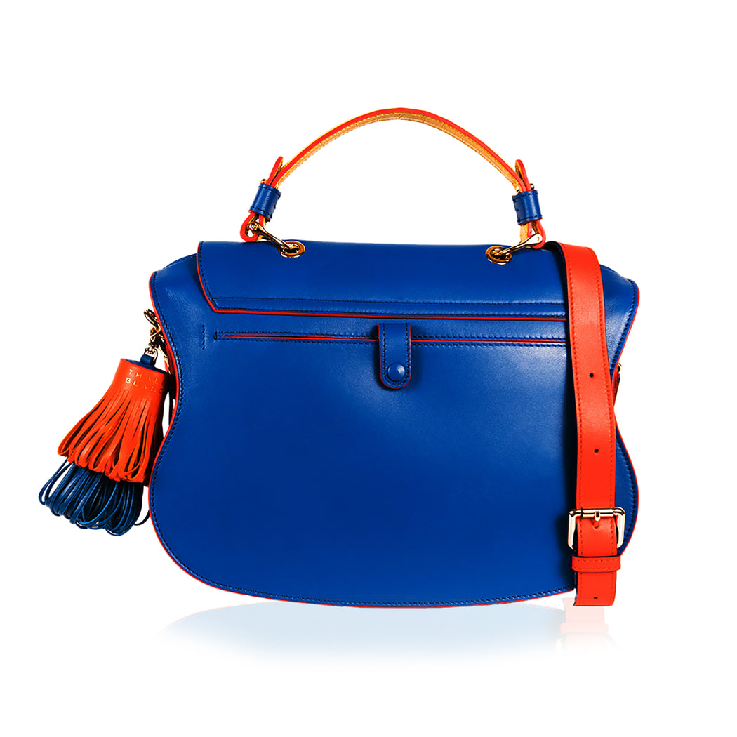 Audrey Color Block Satchel: Yellow-Blue Designer Satchel Bag