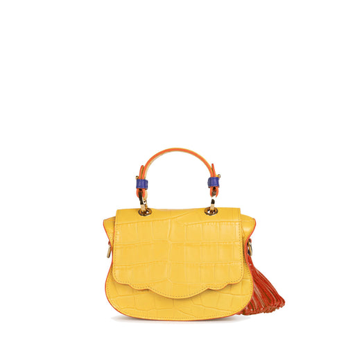 Crescent-Shaped Designer Crossbody Chain Handbag, Yellow – Thale Blanc