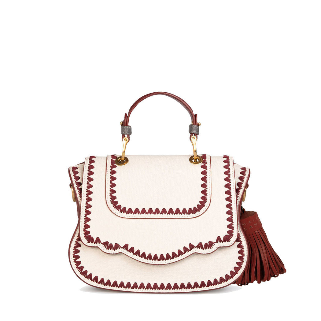 Audrey Crossbody: Designer Crossbody Bag, White/Red