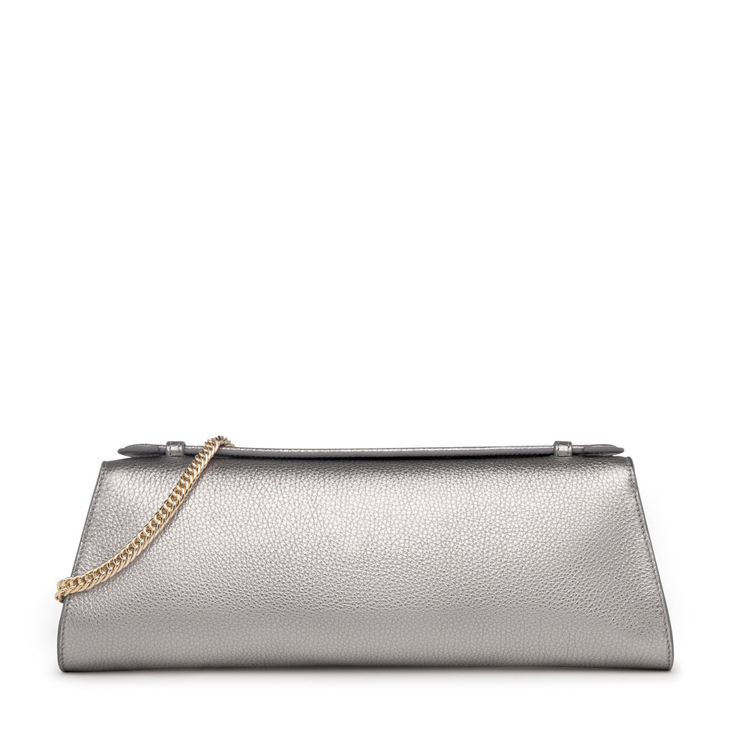 Audrey Clutch: Silver Leather with Gold Fittings