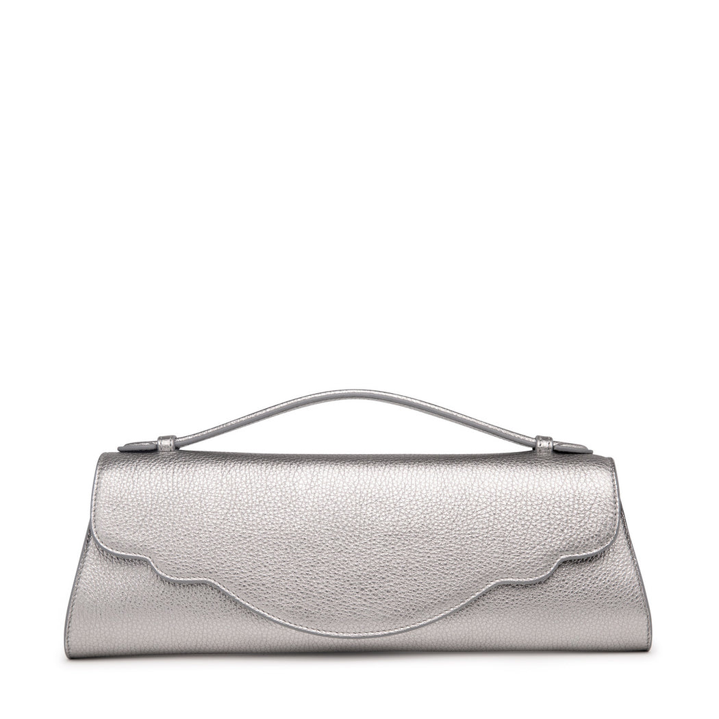 Audrey Clutch: Silver Leather with Gold Fittings