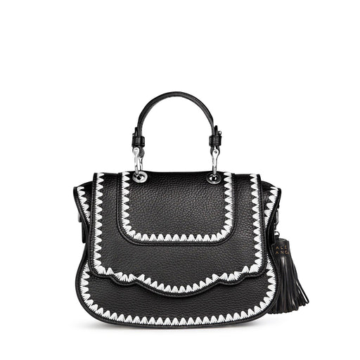Audrey Crossbody: Black Designer Crossbody Bag with White Stitching