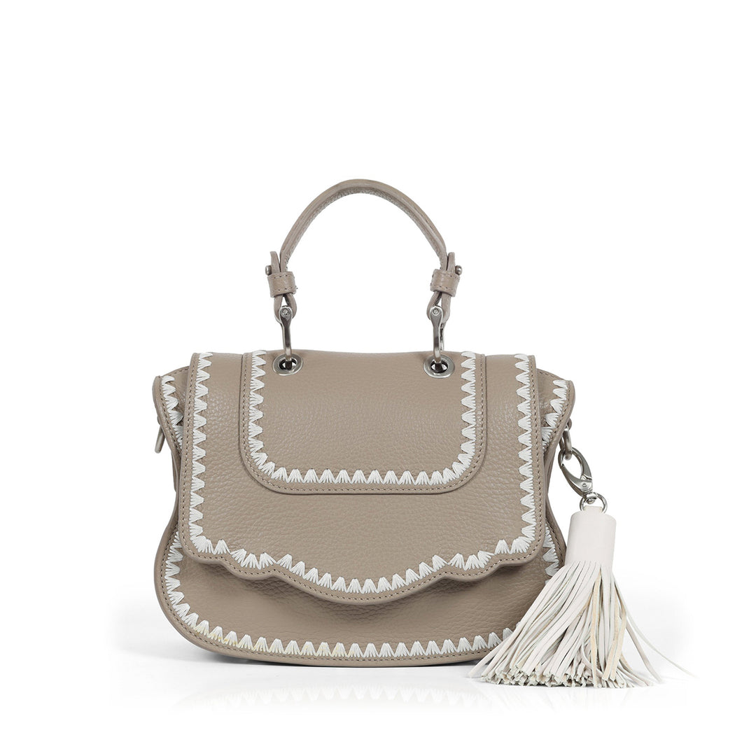 Audrey Crossbody: Designer Crossbody in Taupe/Ivory