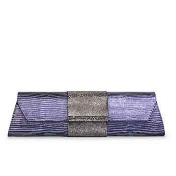 Audrey Embossed Leather Crystal: Midnight-Blue Designer Evening Clutch Bag