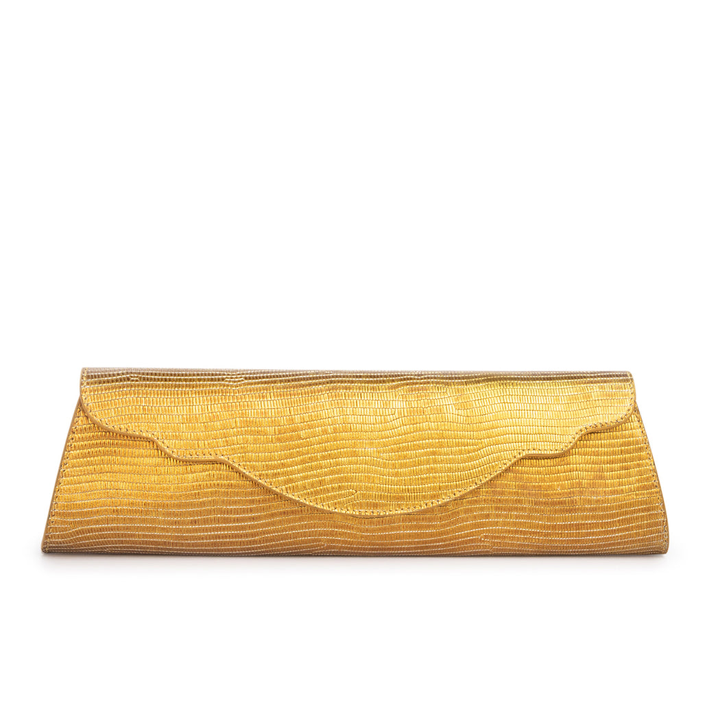 Audrey Embossed Leather Evening Bag: Gold Designer Clutch