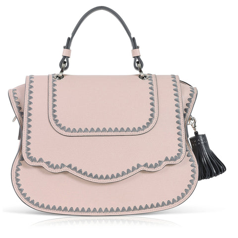 Audrey Handbag: Designer Satchel, Pink Leather/Grey Stitch – Thale Blanc