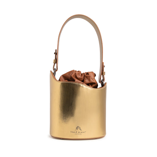Dune Mini Bucket Bag: Designer Handbag in Gold