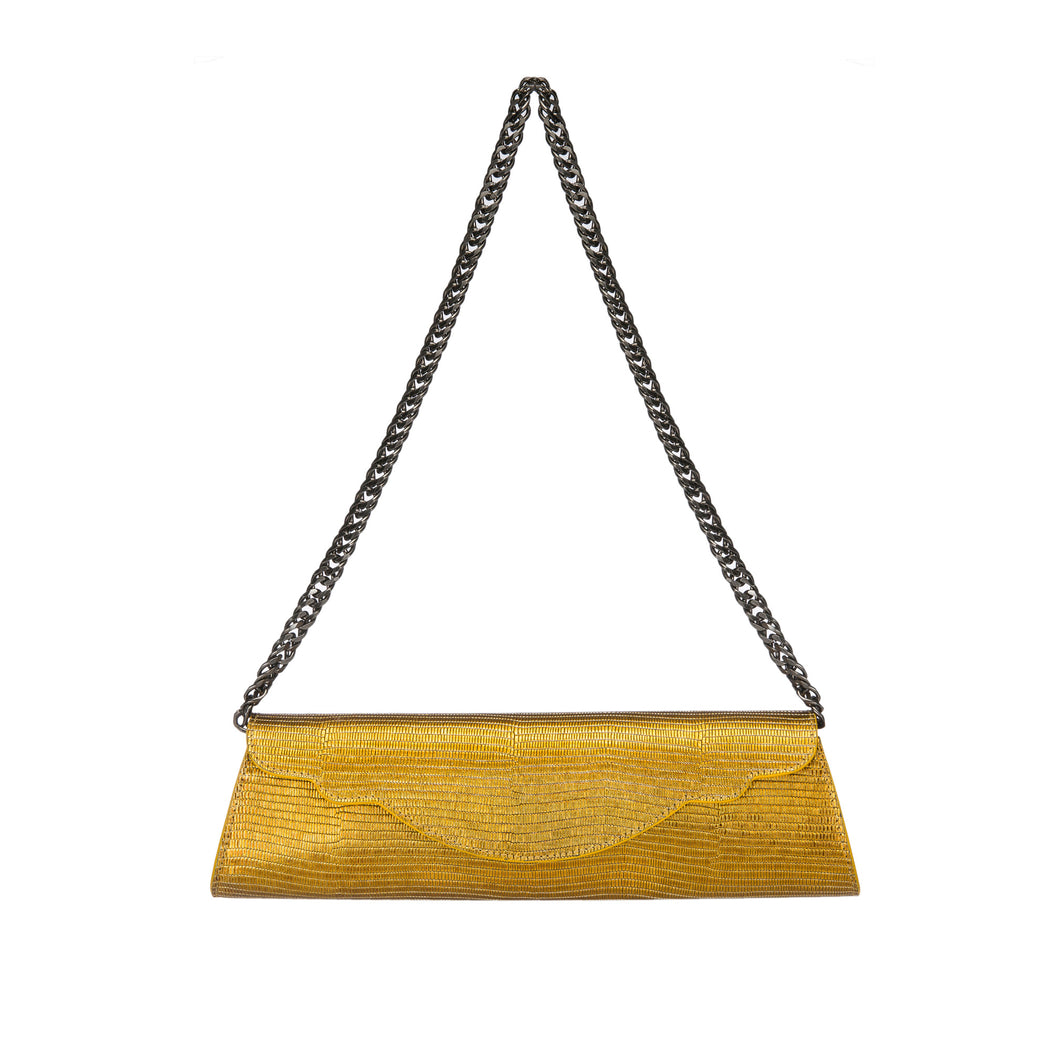 Designer gold handbag with chain strap