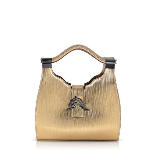 Empire Cheetah Mini Hobo: Designer Shoulder Bag in Metallic Gold Embossed Leather