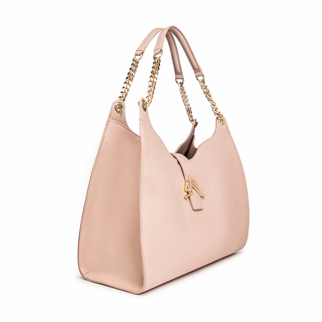 Designer shoulder bag, leather, in nude-pink