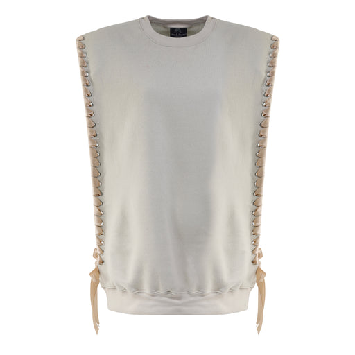 Sleeveless Crewneck with Ribbon in Sand