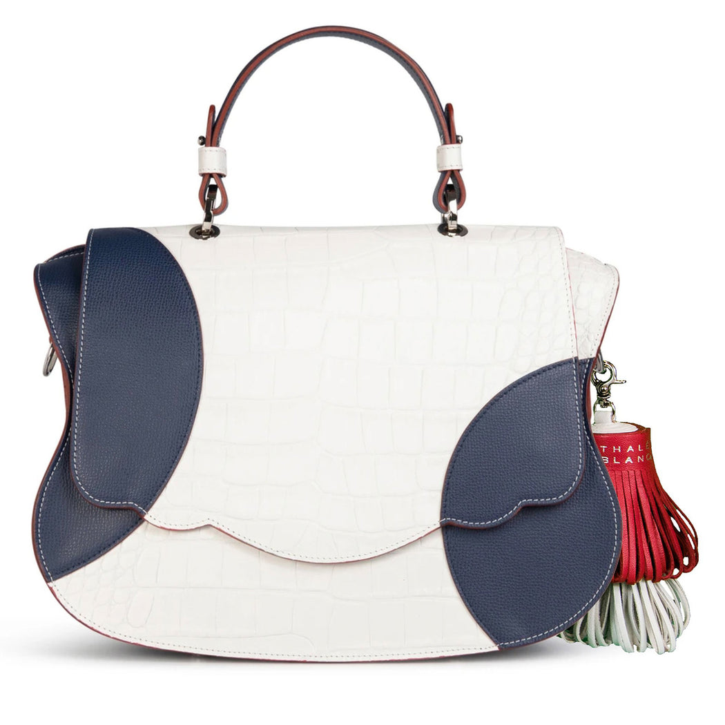 Audrey Color Block Satchel: White-Navy Designer Satchel Bag