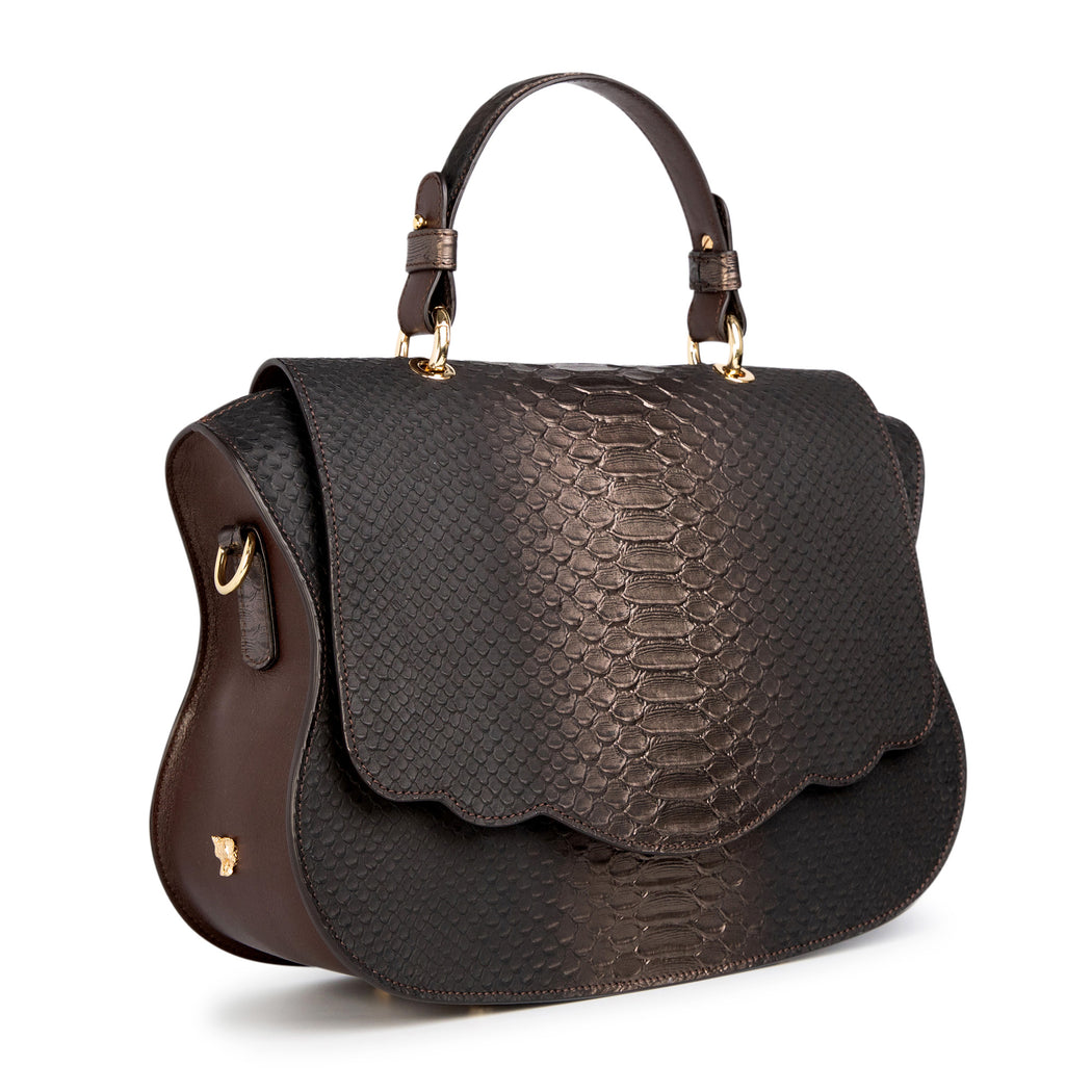 Designer satchel: Snakeskin purse in classic Audrey handbag style
