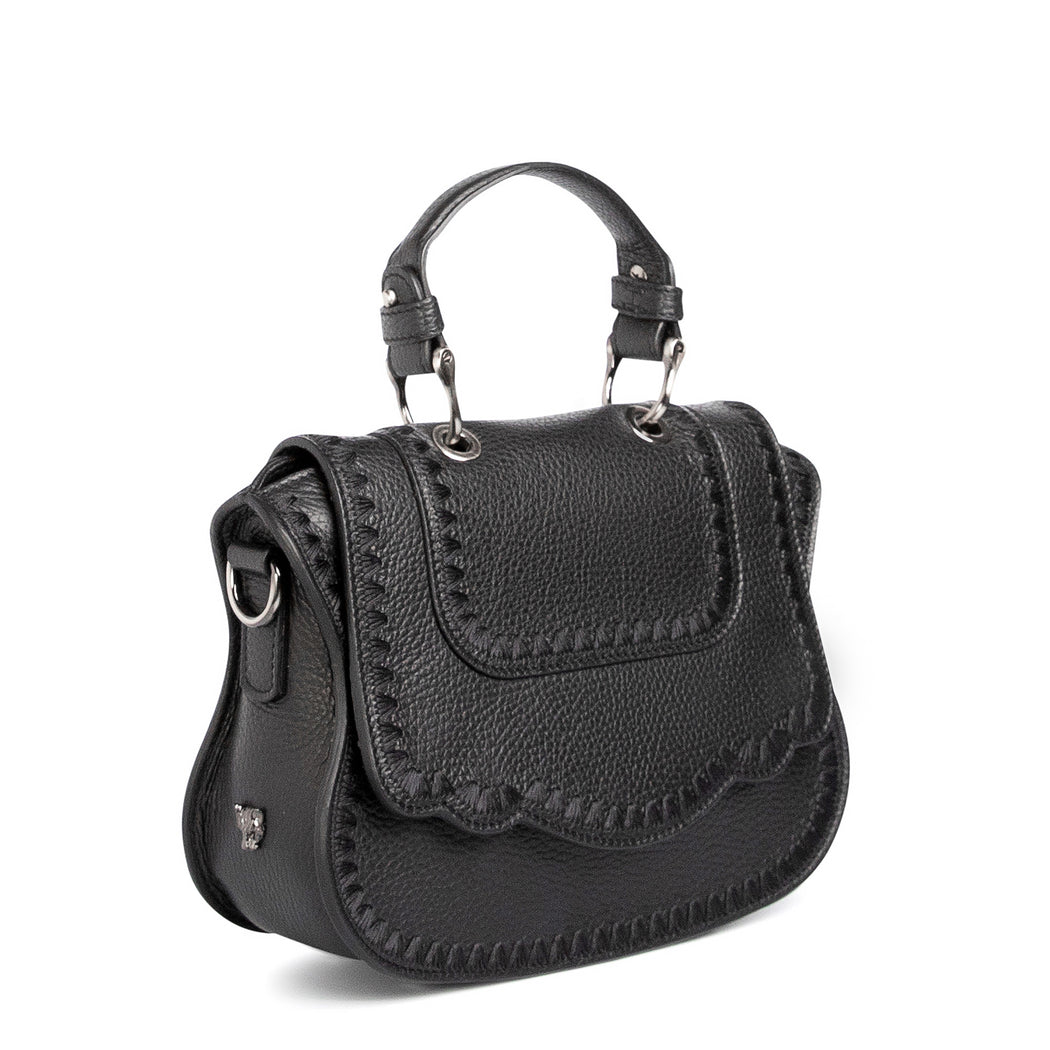 Designer crossbody bag, black leather, for women