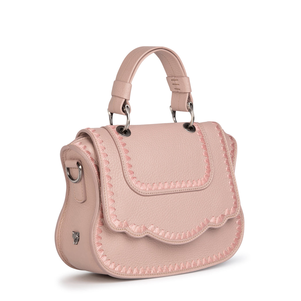 Luxury crossbody bag, mini, pink leather