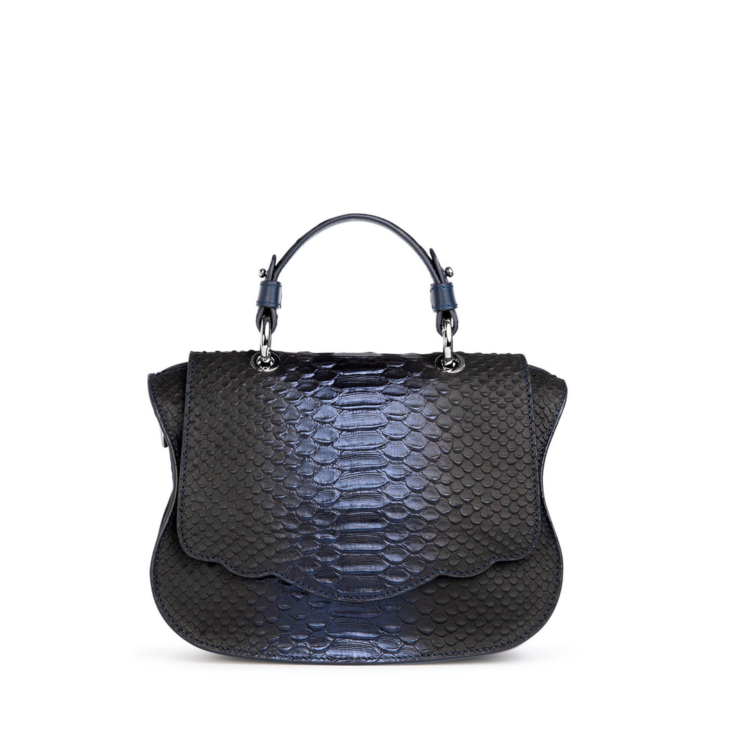 Audrey Couture: Designer Crossbody in Midnight Blue Embossed Leather
